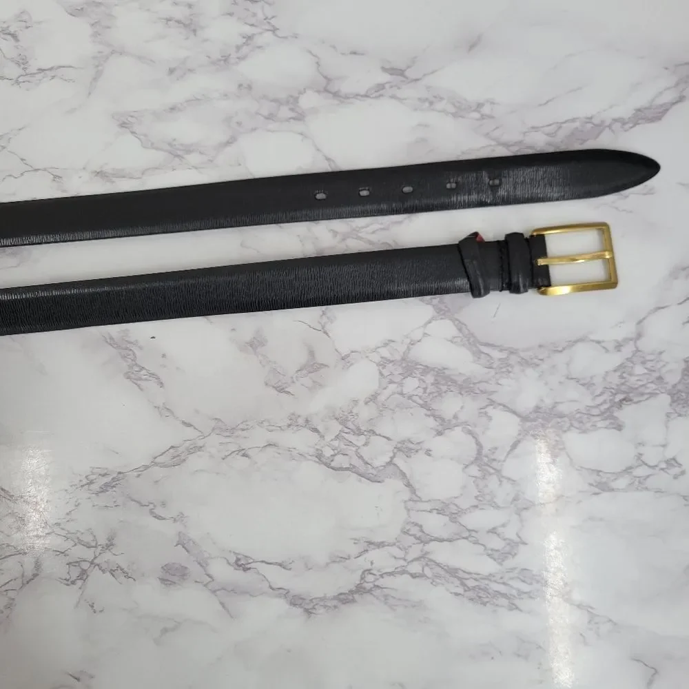 Perry Ellis Men's Black Leather Belt with Gold Buckle